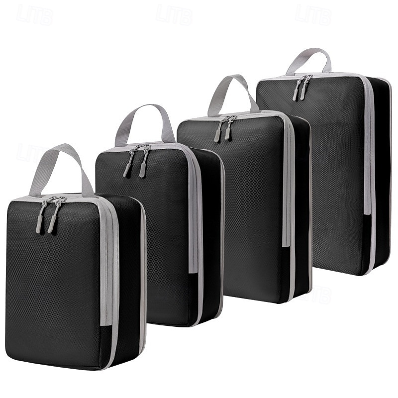 set di cubi di compressione per l'imballaggio da viaggio, borse portaoggetti di grande capacità da 4 pezzi con tessuto a motivo a rombi, organizer impermeabile per bagagli del 2025 a $12.99 –P5