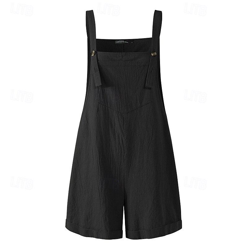 Damen Normal Leinen-inspirierte Hosen Lässig Einfarbig Ärmellos U-Ausschnitt Knöpfe Täglich Ausgehen Normale Passform Schwarz Blau Fuchsie Sommer 2025 - $21.99 –P10