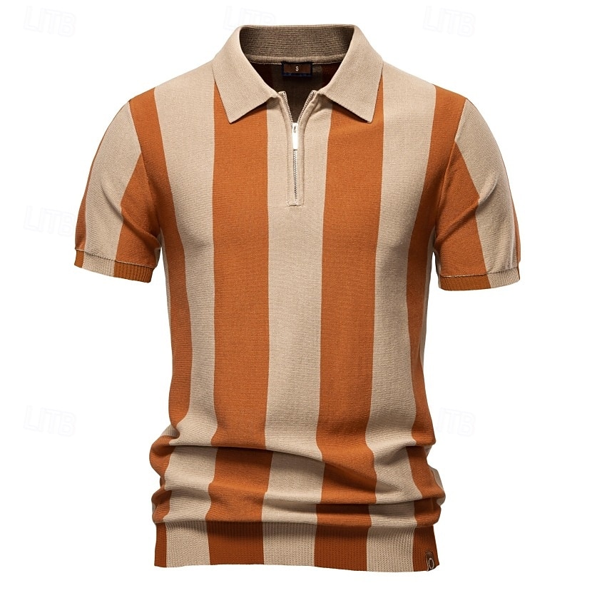 Per uomo Polo Maglione polo lavorato a maglia Formale Lavoro Collo ripiegato Manica Corta Confortevole Stile Vecchio Denaro A righe Strisce verticali Stripe-Trim Righe Primavera Nero Giallo Blu marino del 2025 a $27.99 –P7