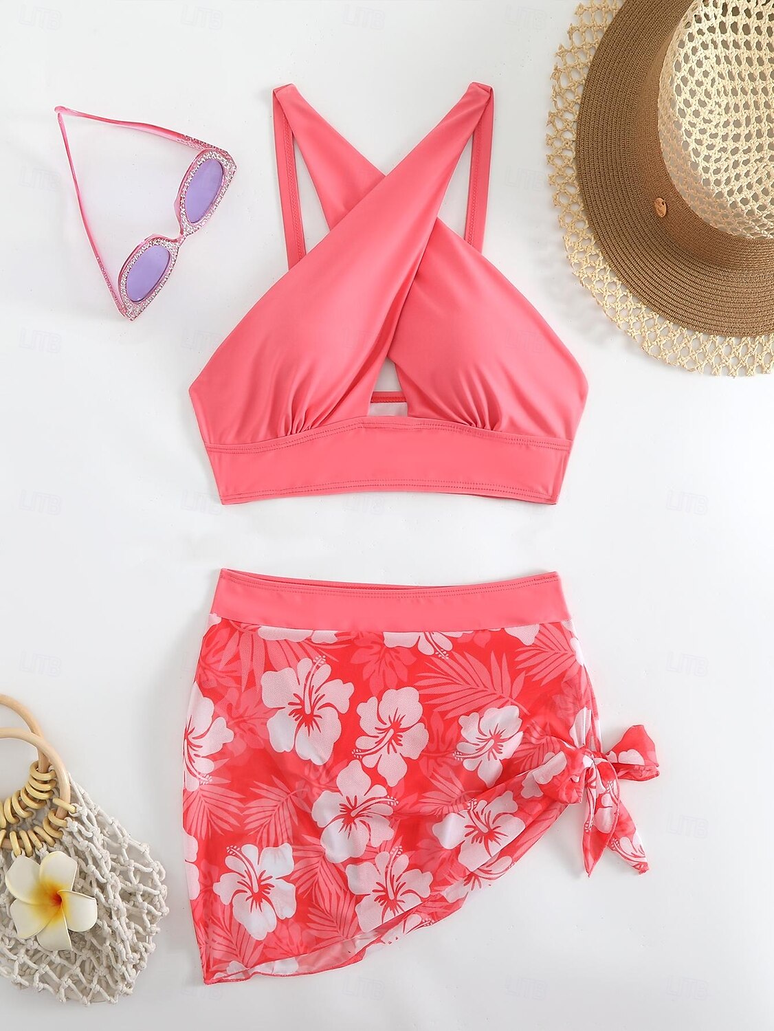 Női Fürdőruha Bikini 2 darab Merész Fürdőruha Push up Kötött Szabadság Tropikus Virágos Színes Kötőfék nyaka Ujjatlan Fürdőruhák 2025 - $24.99 –P5
