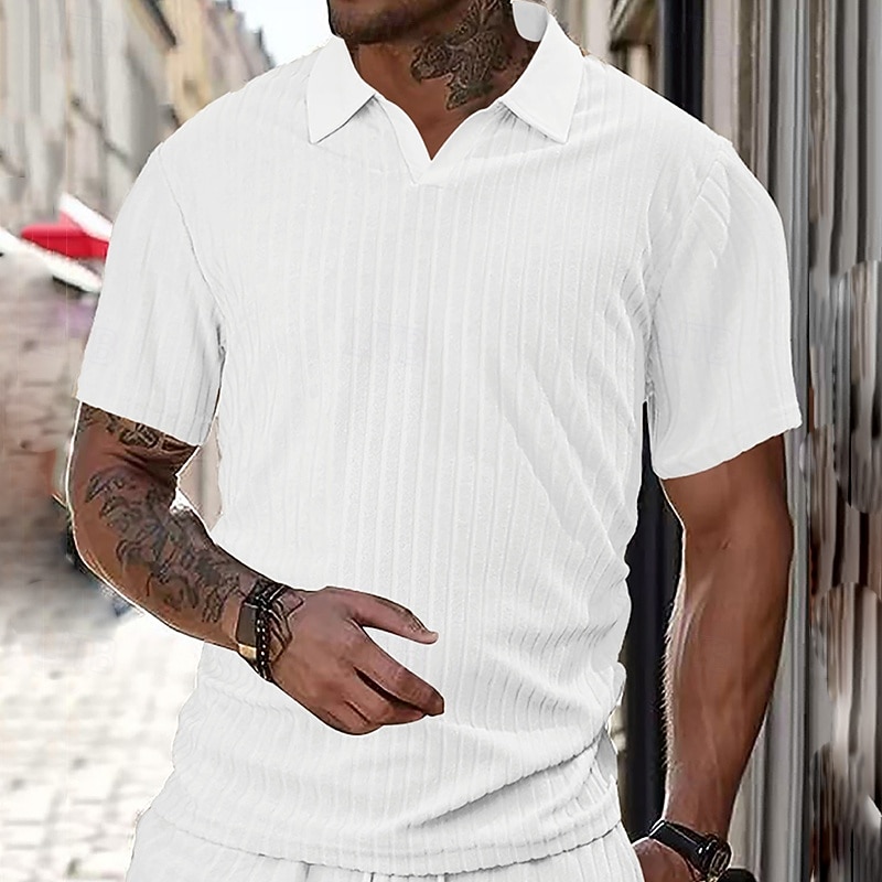 Herren Golfshirt Golf Poloshirts Lässig Arbeit Revers Kurzarm Basic Modern Einfach Jacquard Sommer Frühling Normale Passform Weiß Wein Marineblau Khaki Golfshirt 2026 - $20.99 –P3