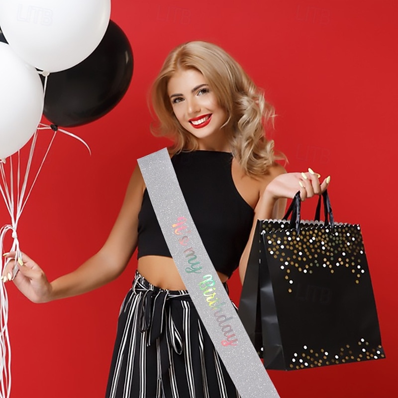 fascia per festa di compleanno in tessuto elastico glitterato, fascia "è il mio compleanno", cintura scintillante per feste per decorazioni per feste di compleanno per bambine del 2025 a $4.99 –P3