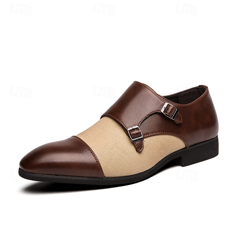 scarpe monk strap bicolore da uomo in marrone e beige, perfette per occasioni formali e di lavoro del 2025 a $42.99 –P2