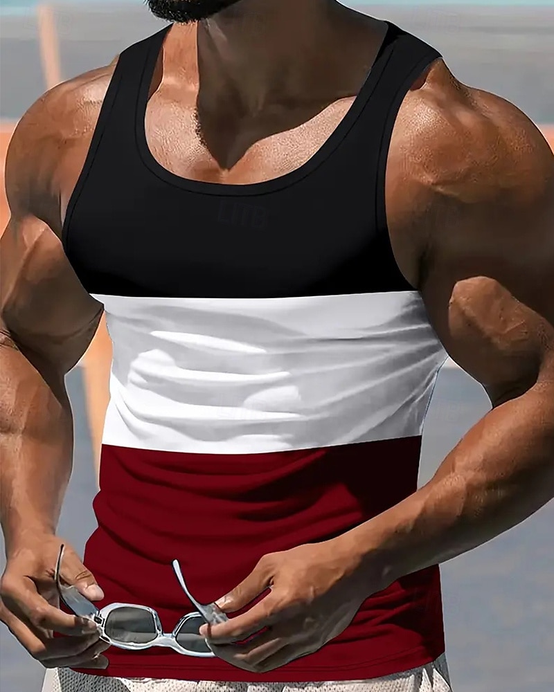 Herre Singleter Vest topp Underskjorte Ermeløs skjorte Ermeløs Crewneck Sommer Fargeblokk Mote Designer Feriereise Gate Ut på byen Svart Hvit Gul Topp T-skjorte for menn 2025 - $11.49 –P1