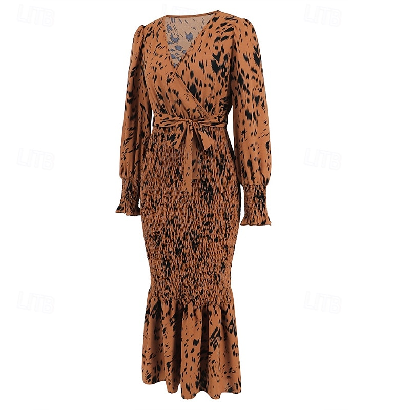 Damen Midikleid Cocktailkleid Etui-Kleid Mode Urlaub Ferien Teegesellschaft Normale Passform Leopard Langarm V Ausschnitt Schwarz Khaki Aprikose Sommer 2025 - $30.99 –P12