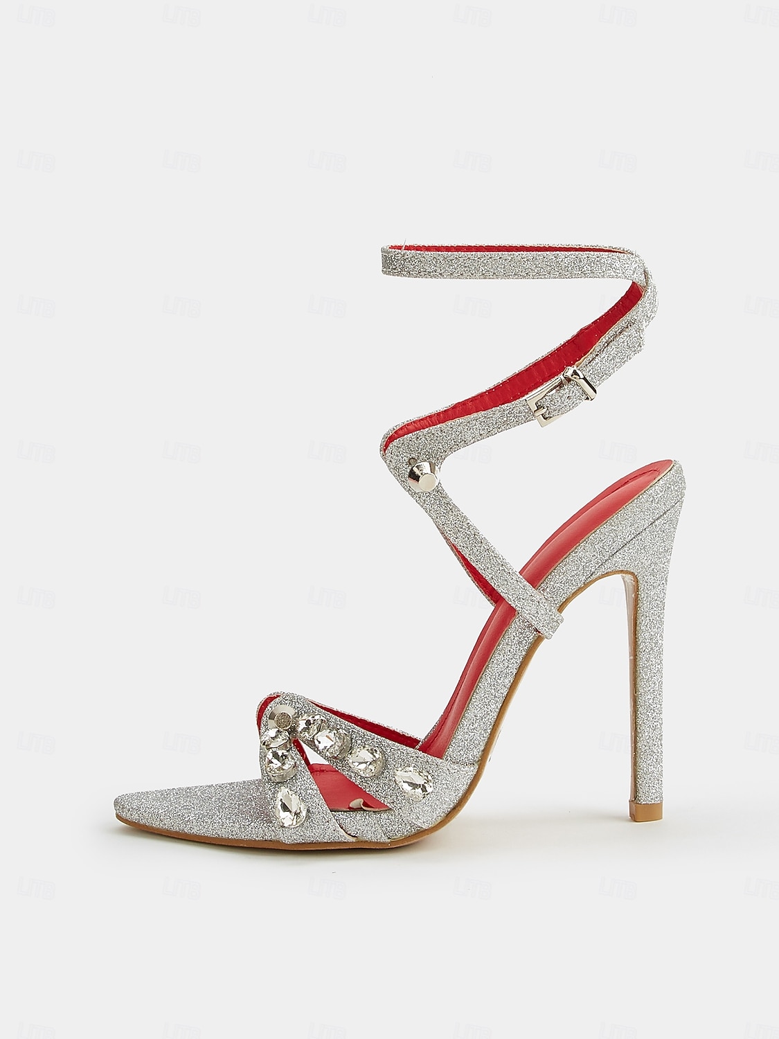 Women's Silver Glitter Stiletto Sandals – Rhinestone Ankle Strap High Heels for Cocktail Party & Evening Wear 2025 - $46.99 –P2