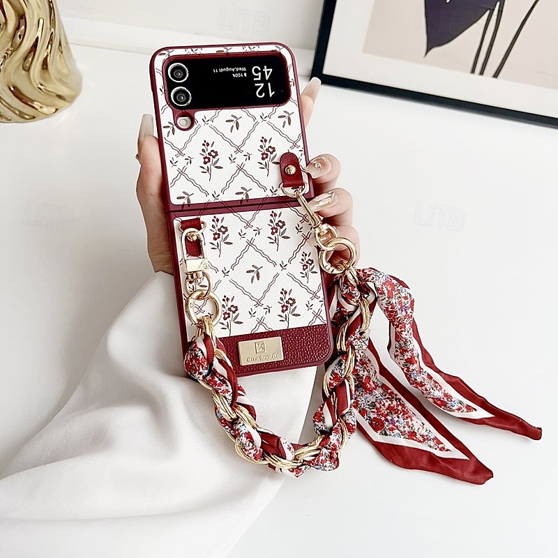 Phone Case For Samsung Galaxy Z Flip 7 Z Flip 6 Z Flip 5 Z Flip 4 Back Cover with Wrist Strap Shockproof Retro PU Leather 2025 - $23.99 –P5