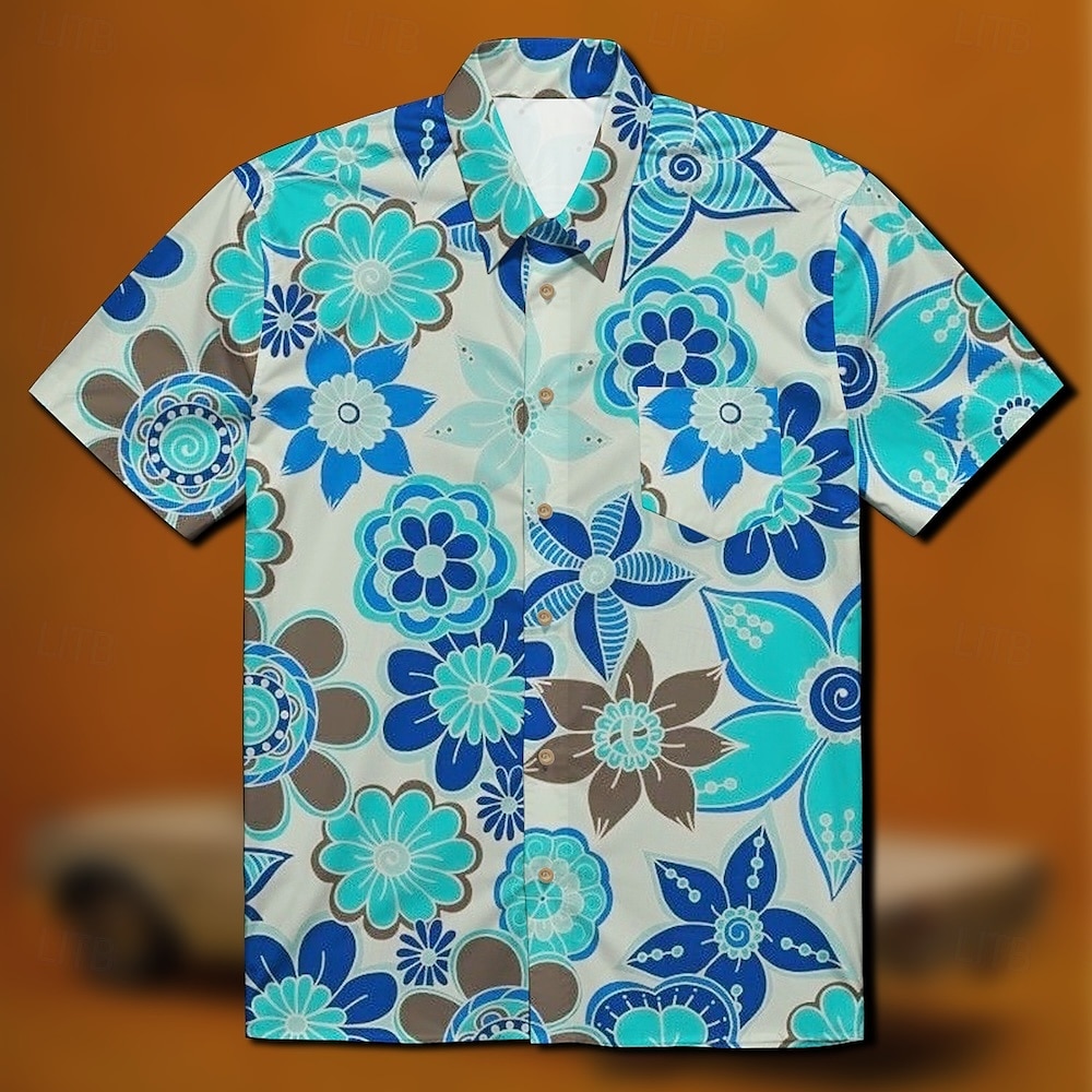 Retró 1970-es évek Ing Aloha ing Hippi Diszkó Virágos Férfi Álarcos mulatság Vakáció Parti Pride Parade Felnőttek Ing 2025 - $20.99 –P5