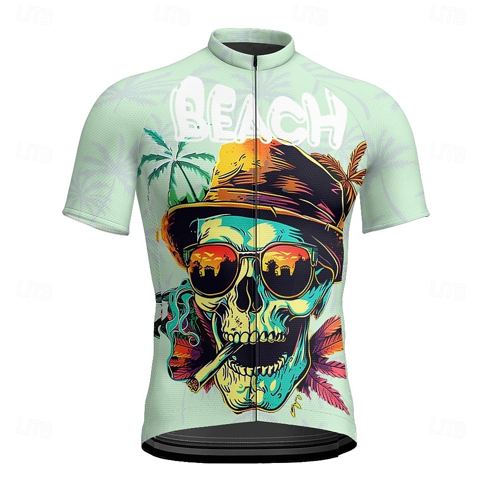 Homme Maillot Velo Cyclisme Manche Courte Cyclisme Tee-shirt Maillot avec 3 poches arrière VTT Vélo tout terrain Respirable Séchage rapide Conception anatomique Mèche Violet Vert Crânes Des sports de 2025 ? $20.79 –P10