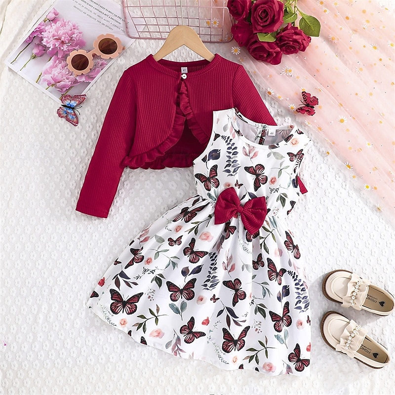 2 Stück kinderkleidung Mädchen Blumen Krawattenknoten Anzüge einstellen Langarm Modisch Schulanfang 4 Jahre + Sommer Rosa Rote Blau 2025 - $19.99 –P8