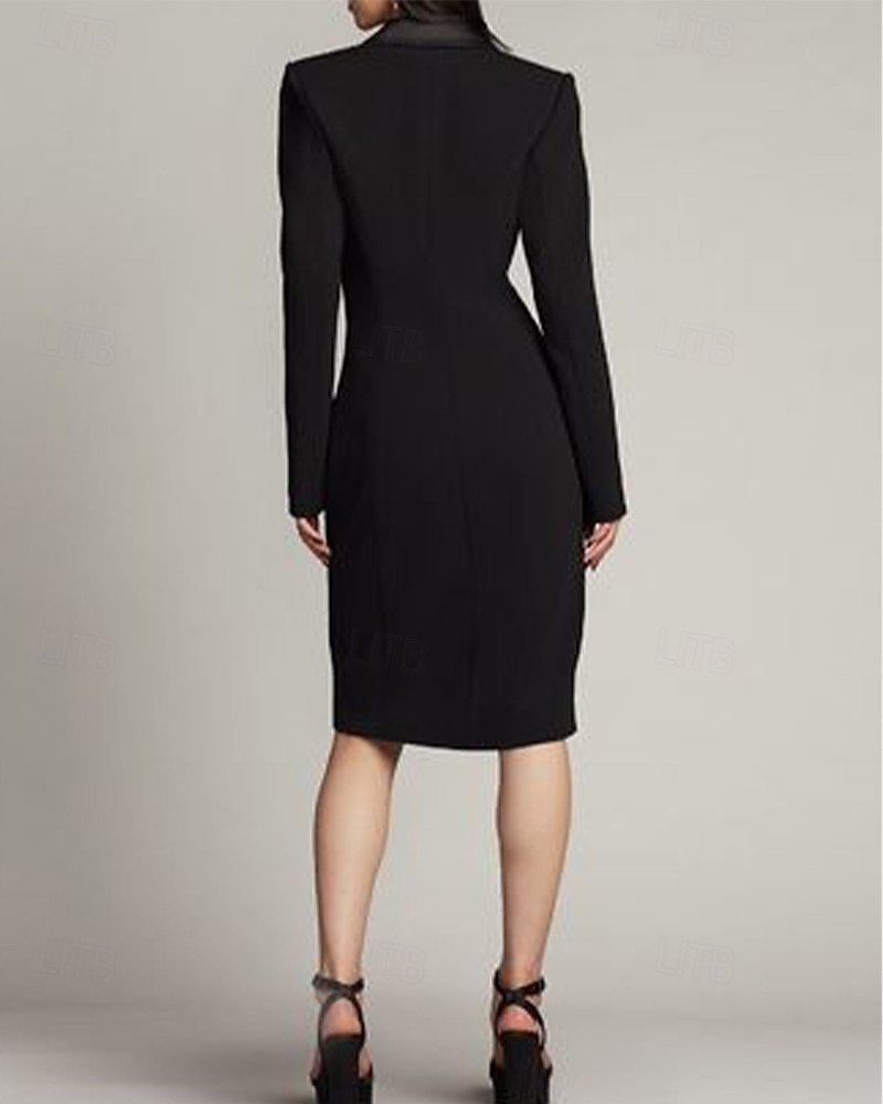 Robe Tuxedo Robe Blazer Robe Fourreau  Colonne Mère de la Mariée Élégante Simple Luxueuse Col en V Col à Revers Midi Satin Crêpe Manches Longues de 2025 ? $152.99 –P4