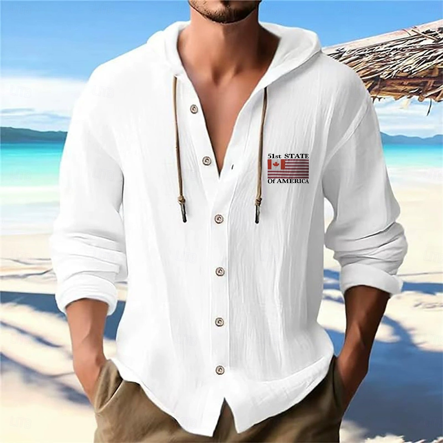 Herren Weißes Baumwollhemd Freizeithemd Knopfhemd Baumwollhemd Flagge Urlaub Straße Schwarz Weiß Blau Khaki Langarm Mit Kapuze Frühling & Sommer Bekleidung Button-Down 2025 - $26.99 –P3