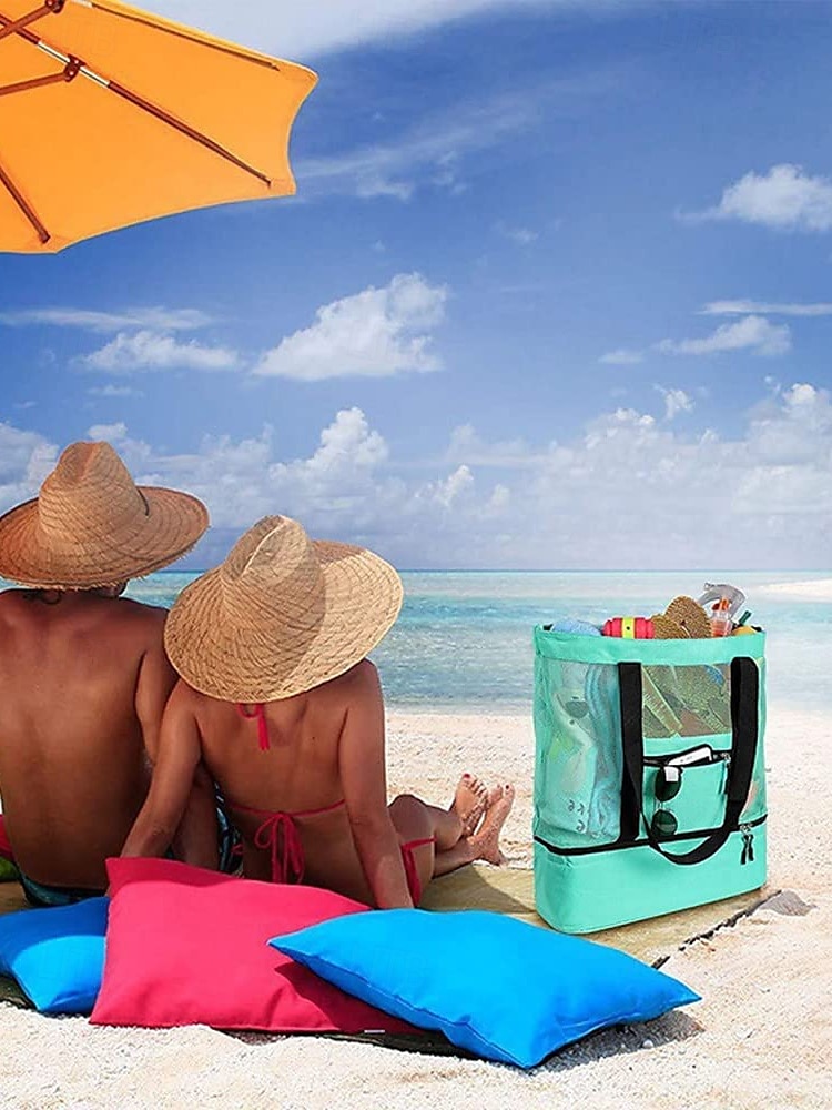 stor strandväska i mesh med isolerad kylare – vattentät reseaxelväska för kvinnor och män, lätt sandtät picknickväska för pool, semester, camping och utomhusaktiviteter 2025 - $14.99 –P2