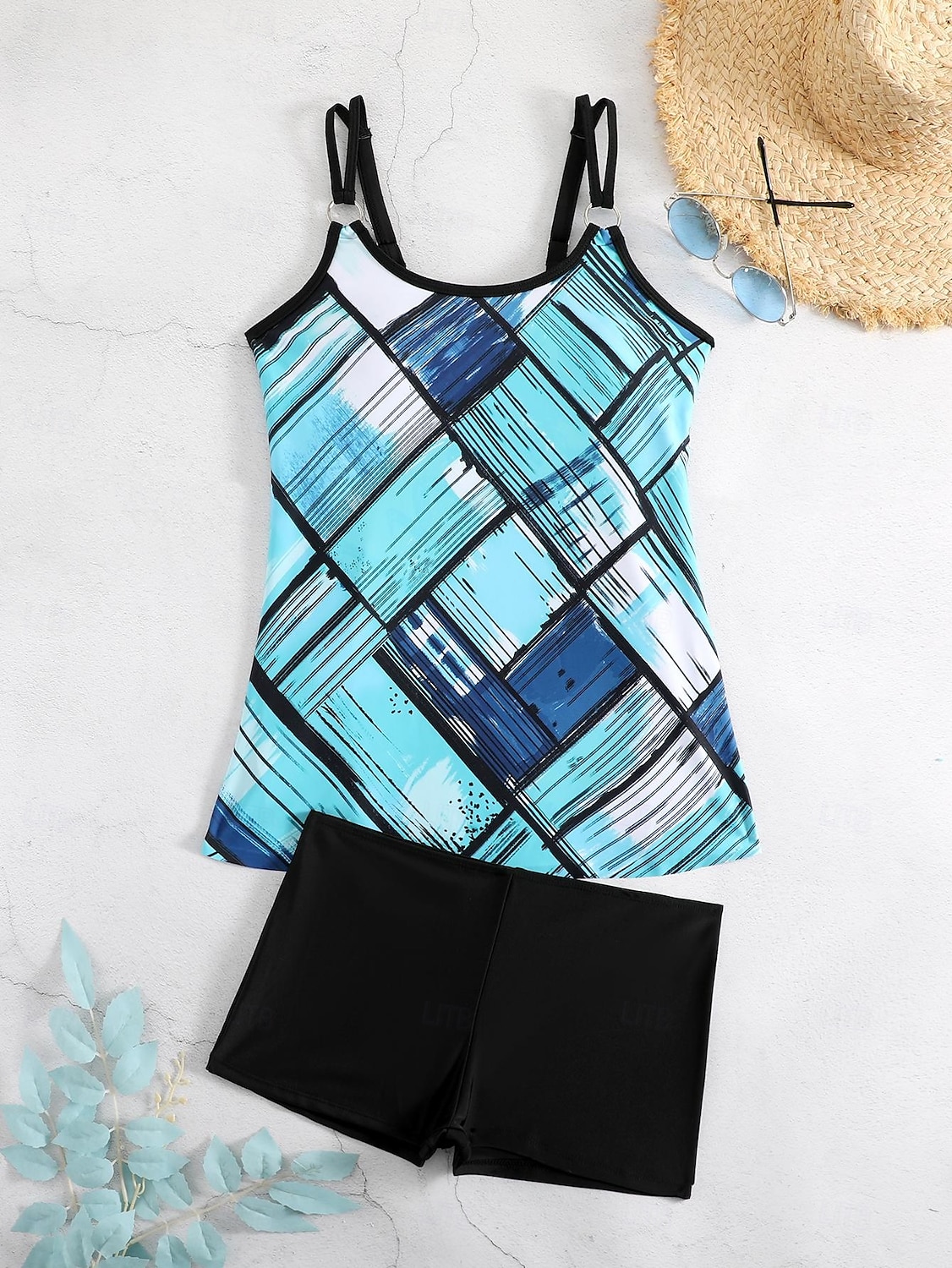 Dam Plusstorlekar Badkläder Tankini 2 st Längre baddräkt Pojkeben Baddräkt Hög midja Stickat Stylish Sportig Paisley Genomskinlig Rund hals Ärmlös Baddräkter 2025 - $24.99 –P11