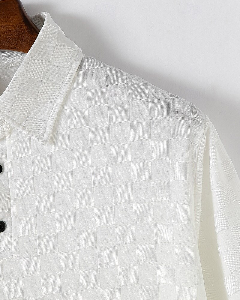 Men's Golf Shirt Golf Polos Shirts Work Casual Lapel Short Sleeve Basic Modern Plaid Patchwork Buttons Summer Regular Fit Black White Dark Navy Gray Light Blue Golf Shirt 2025 - $25.99 –P5