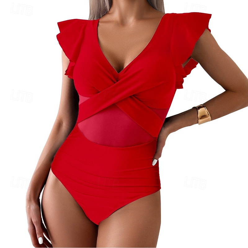 Femmes Maillots de Bain Une Pièce Maillot de bain Patchwork Tropical Tenues de plage Bloc de Couleur Fil en V Sans manches Maillots de bain de 2025 ? $22.99 –P15