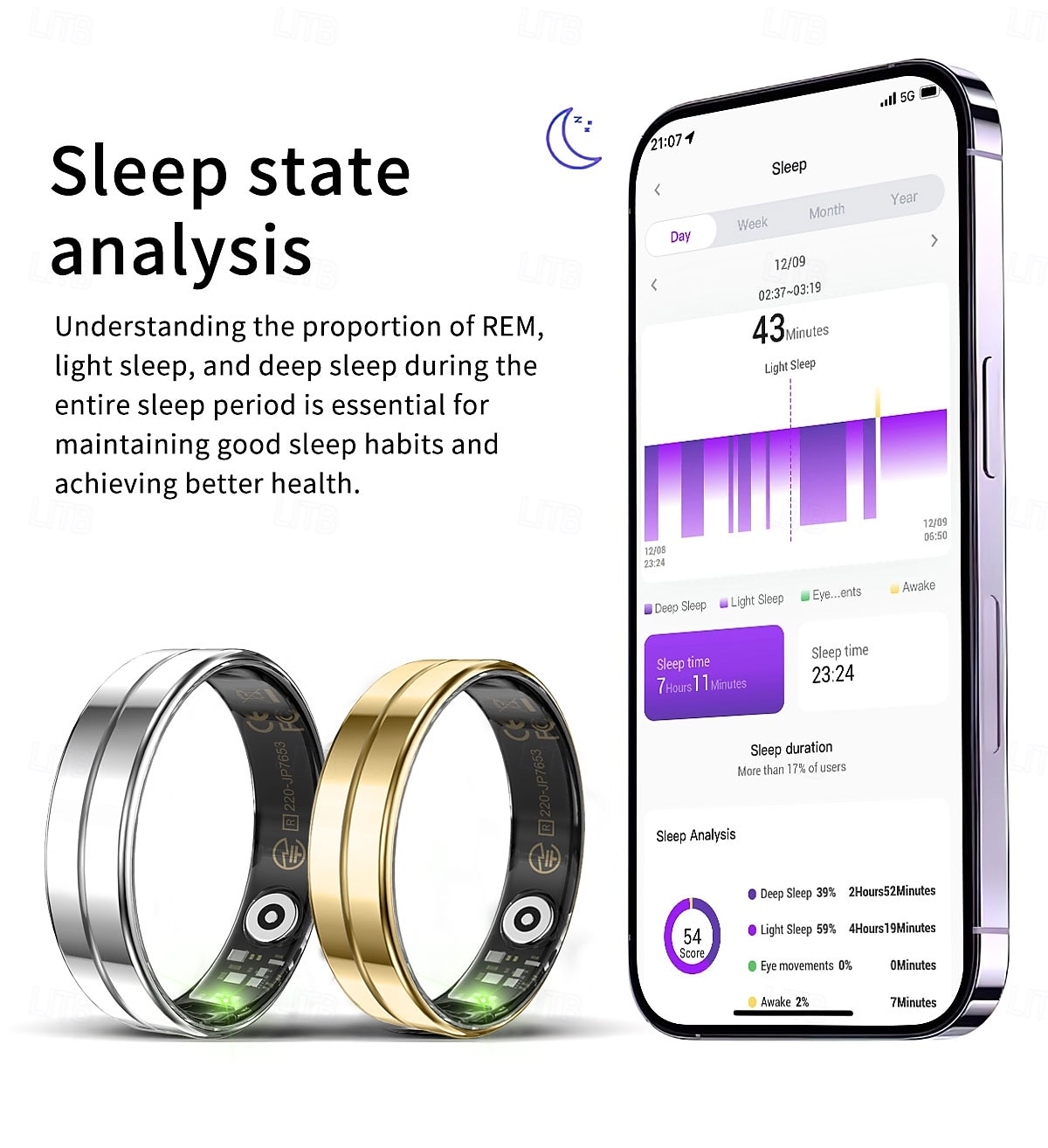 2026年 スマートリングフィットネストacker、超薄型2.2mm軽量インテリジェントリング、5ATM防水ステンレス鋼アクティビティ＆睡眠モニター、7日間の長いバッテリー寿命、Bluetoothウェルネスウェアラブル（男女用）  コレクション – $51.99 –P6