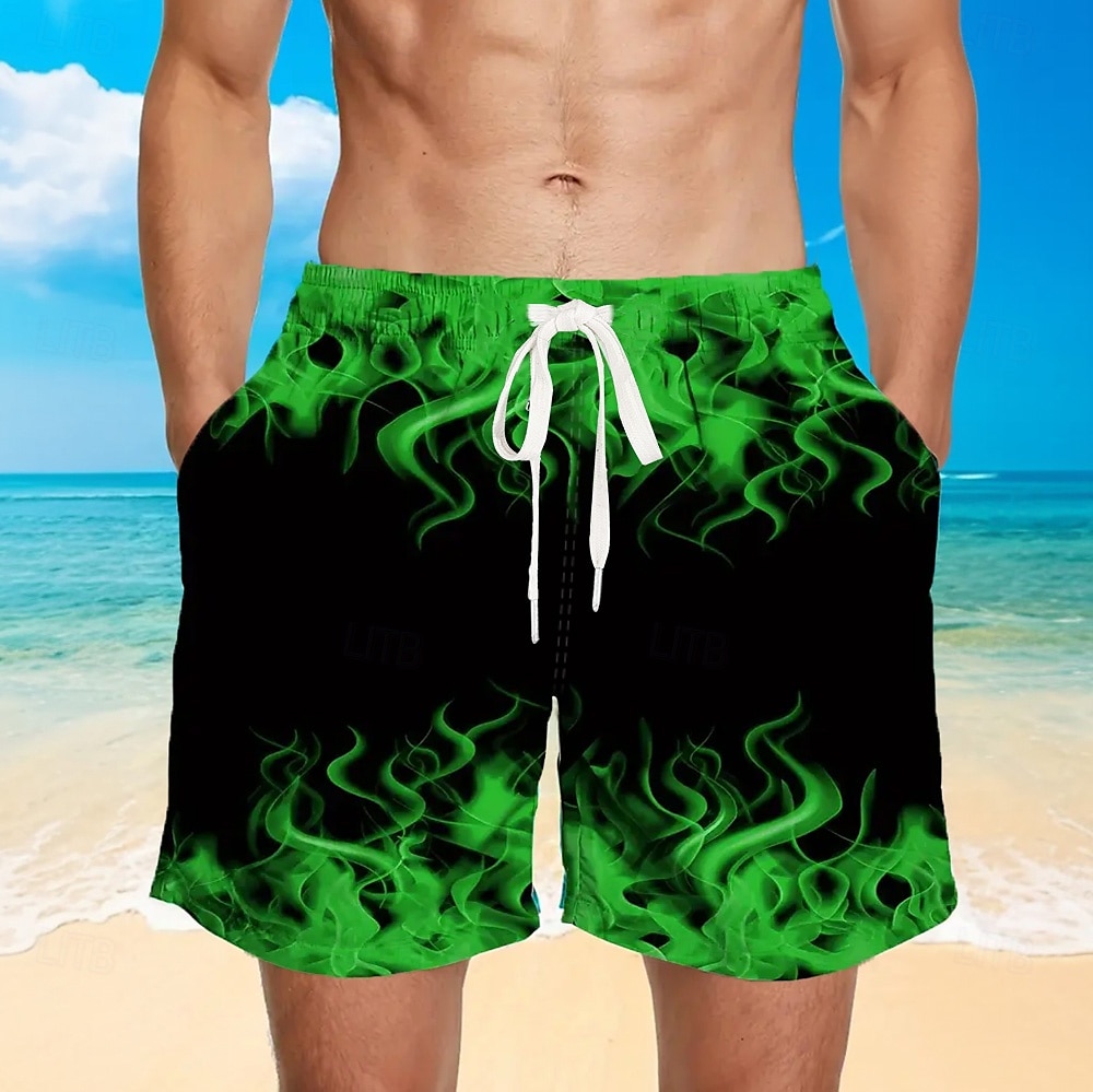 Men's 3D Print Flame Board Shorts Swimming Trunks Summer Shorts Mid Waist Streetwear Hawaiian Beach Vacation Wear Side Pockets Mesh Lining Elastic Drawstring Waist Designer Clothing Apparel 2025 - $19.99 –P5