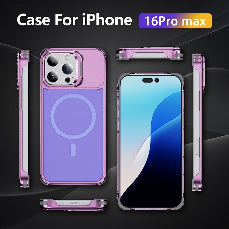 2025年 電話 ケース 用途 iPhone 16 Pro Max プラス iPhone 15 プロマックスプラス iPhone 14 13 12 Pro Max Plus バックカバー スタンド付き 磁石バックル ワイヤレス充電をサポート レトロ風 メタル コレクション – $39.99 –P4