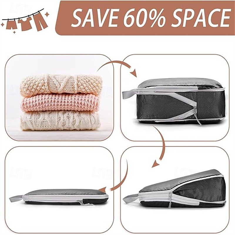 set di cubi di compressione per l'imballaggio da viaggio, borse portaoggetti di grande capacità da 4 pezzi con tessuto a motivo a rombi, organizer impermeabile per bagagli del 2025 a $12.99 –P3