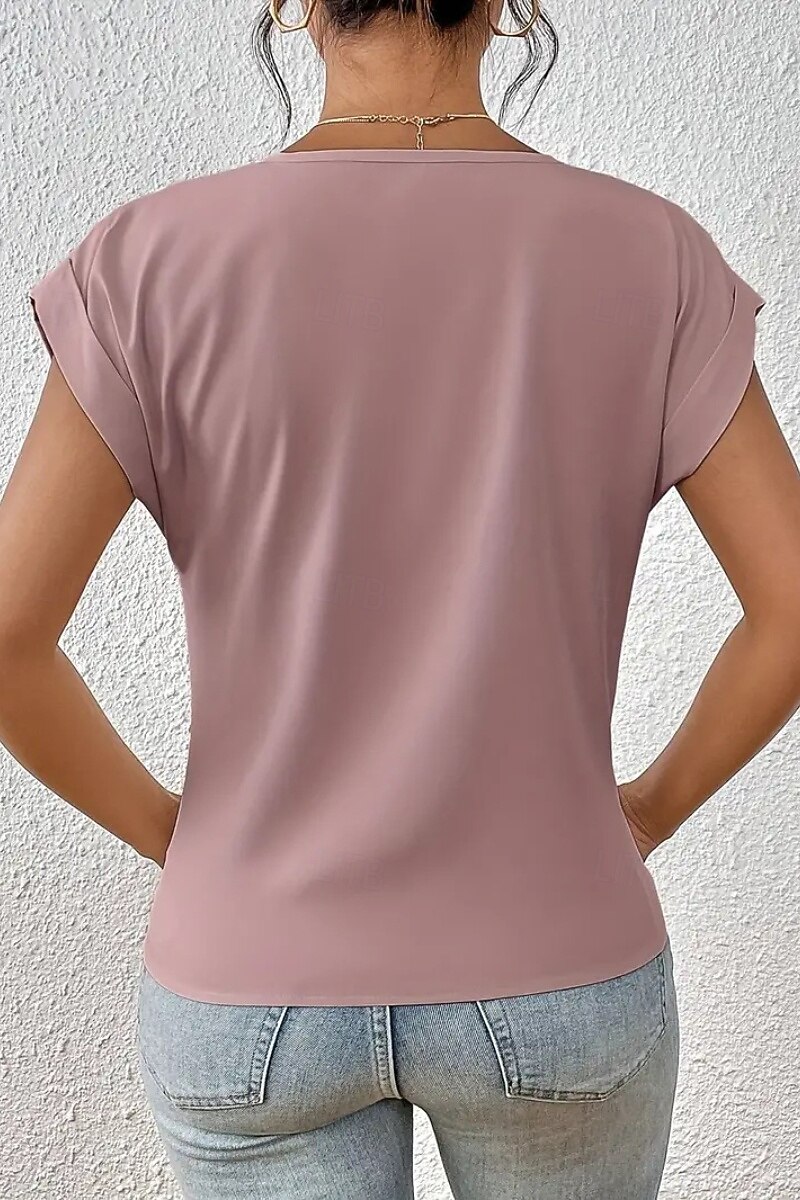 Damen Bluse Einfach Modern Lässig Kurzarm V Ausschnitt Normale Oberteile Täglich Ausgehen Gerafft Erröten Sie Rosa Schwarz Weiß Wein Sommer 2025 - $16.49 –P11