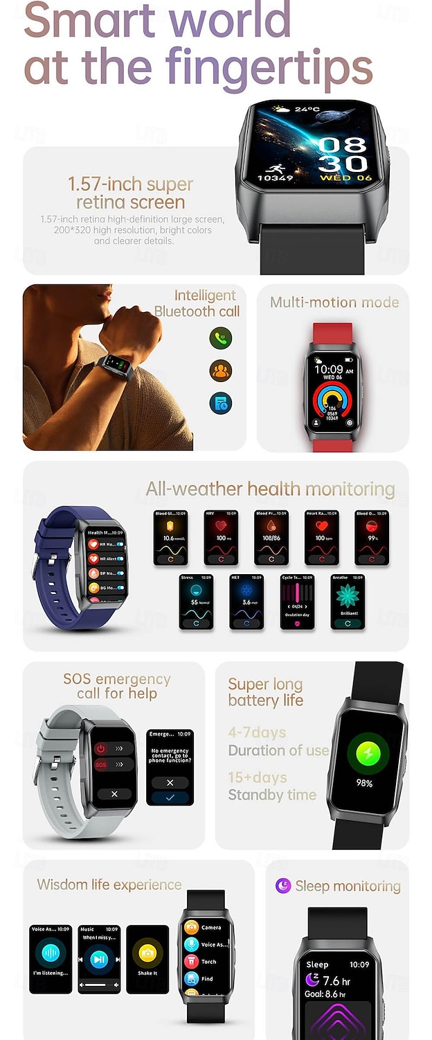 Cardica Men's Smart Watch Blood Glucose Monitor Bluetooth Call Blood Pressure Heart Rate IP68 2025 - $39.99 –P2