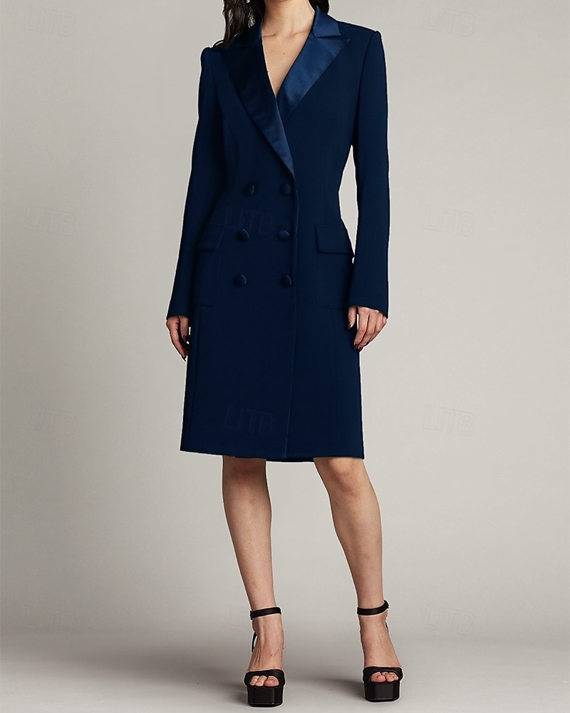 Robe Tuxedo Robe Blazer Robe Fourreau  Colonne Mère de la Mariée Élégante Simple Luxueuse Col en V Col à Revers Midi Satin Crêpe Manches Longues de 2025 ? $152.99 –P6
