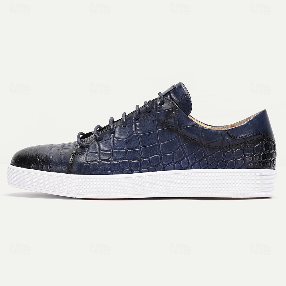 scarpe da ginnastica da uomo in vera pelle marrone – eleganti scarpe casual con lacci e stampa coccodrillo per l'uso quotidiano del 2026 a $99.99 –P7