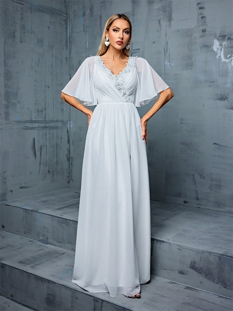 Kleid Brautmutterkleid Elegant V-Ausschnitt Bodenkörper Polyester Halber Ärmel mit Einfarbig 2025 - $89.99 –P6
