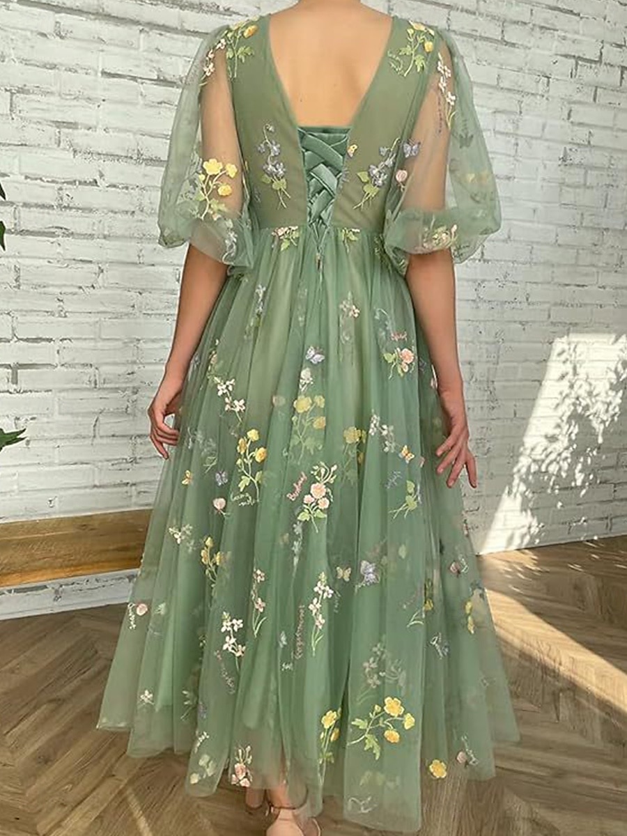 Šaty plesová toaleta elegantní šaty večerní párty do podlahy bez rukávů V-krk krajka bez zad s květinovým potiskem 2025 - $199.99 –P4