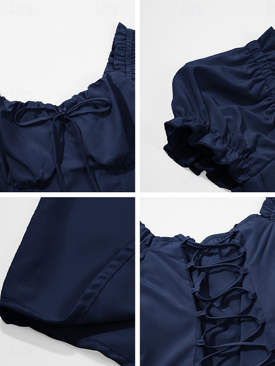 Dam Långklänning Maxiklänning Vit klänning Vardagsklänning Swingklänning Sommarklänning Mode Modern Elegant klänning Dagligen Datum Helgen Normal Slät Kortärmad Fyrkantig hals Svart Vit Gul Marinblå 2025 - $32.99 –P17