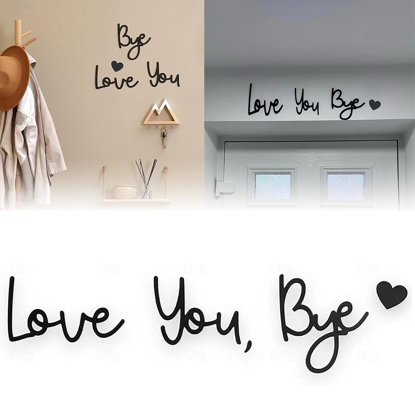 Love You Bye Sign Above Door - Wooden Script Wall Decor For Home Entryway & Windows