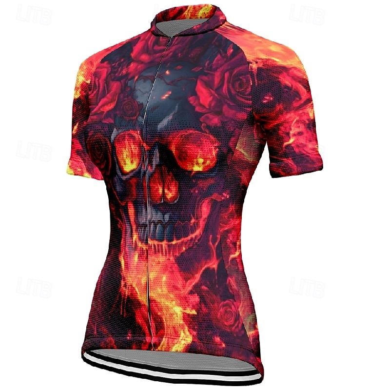 Women's Cycling Jersey Short Sleeve Bike Tee Tshirt Jersey with 3 Rear Pockets Mountain Bike MTB Breathable Quick Dry Anatomic Design Wicking Wine Red Black Red Skull Sports Clothing Apparel 2025 - $23.99 –P7