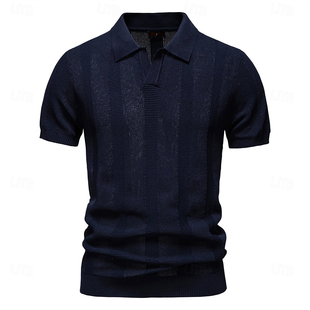 Herren Polo Strick-Polopullover Formell Arbeit Möwenhalsband Kurzarm Einfarbig Stripe-Trim Streifen Sommer Frühling Marineblau Khaki Armeegrün Polo 2025 - €29.99 –P1