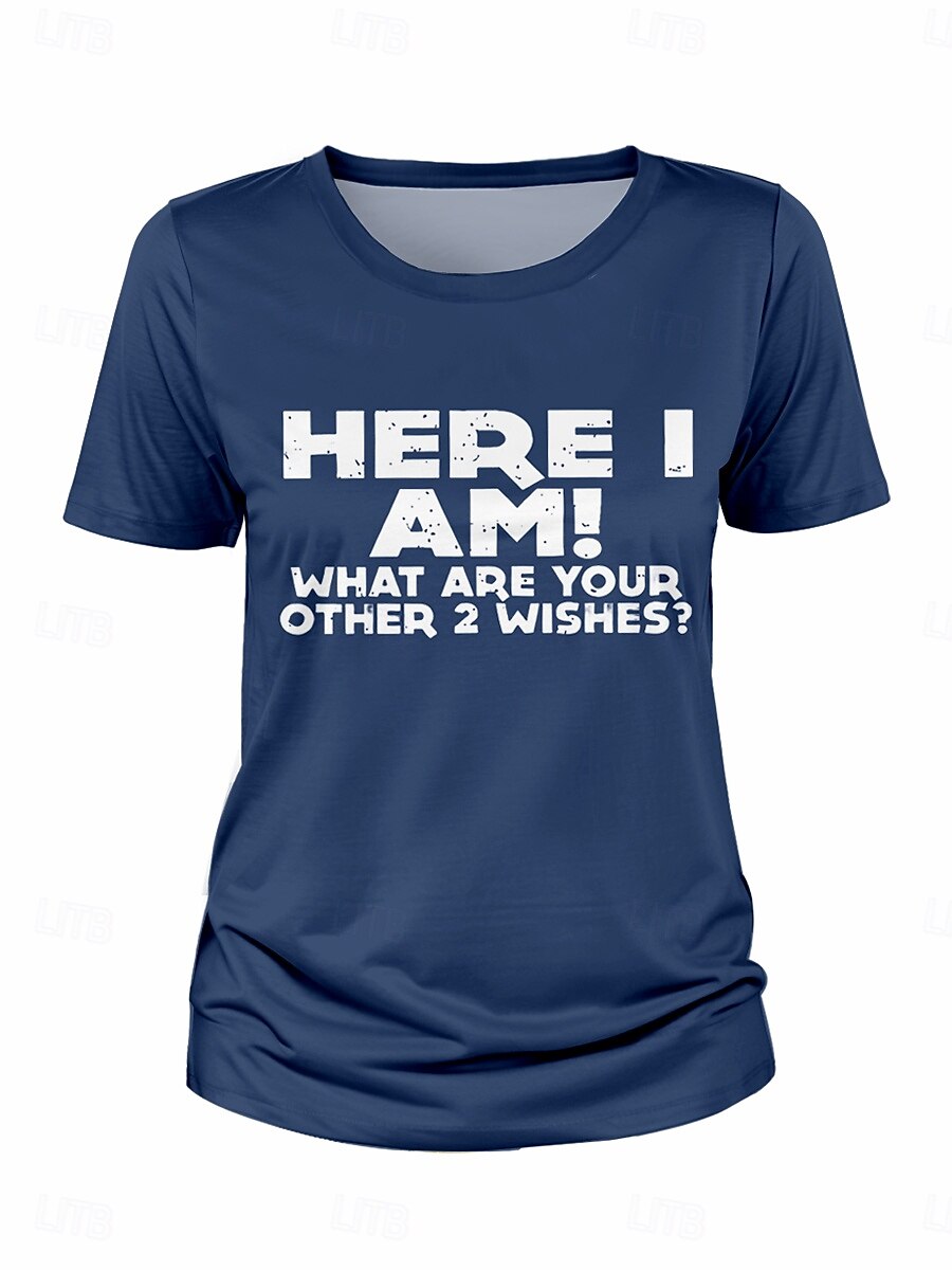 Women's T Shirt Graphic Letter Stylish Casual Short Sleeve Round Neck Regular Tops Daily Weekend Print Black Army Green Navy Blue Summer Spring 2025 - $19.99 –P3