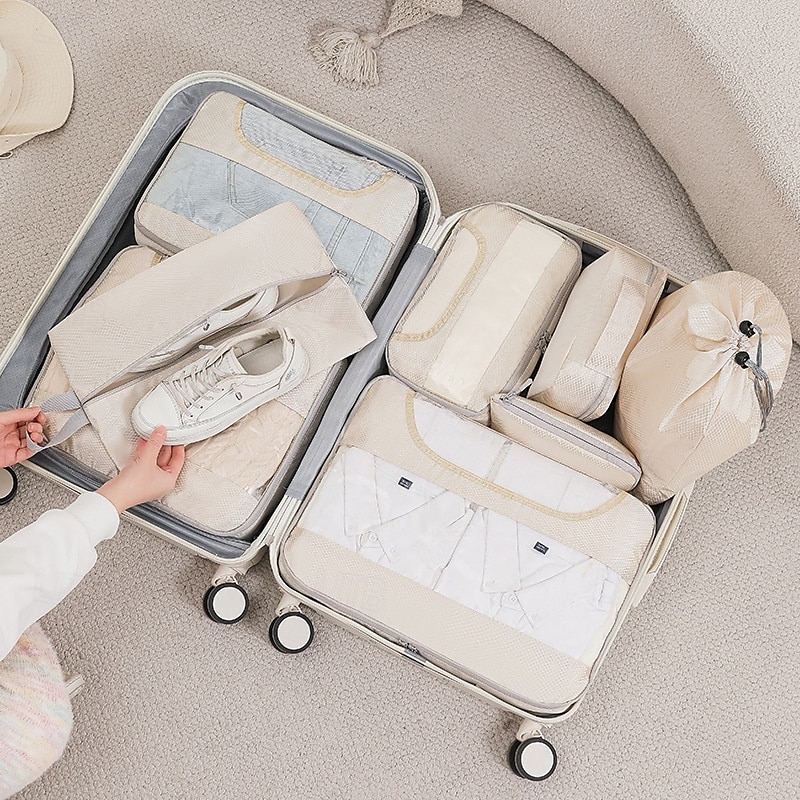 cubi di imballaggio a compressione per viaggi, set organizer per bagagli con design trasparente, articoli da toeletta, cosmetici, accessori digitali, vestiti &borse porta scarpe, salvaspazio del 2025 a $19.99 –P4