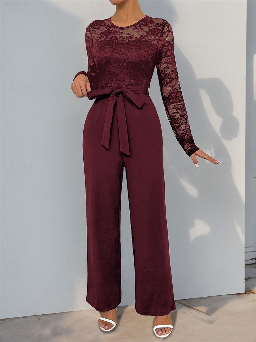 Jumpsuit  Byxdress Brudens Mor Elegant Avslappnad Juvel Hals Golvlängd Polyester Lång Ärmar med Spets 2025 2025 - $79.99 –P14