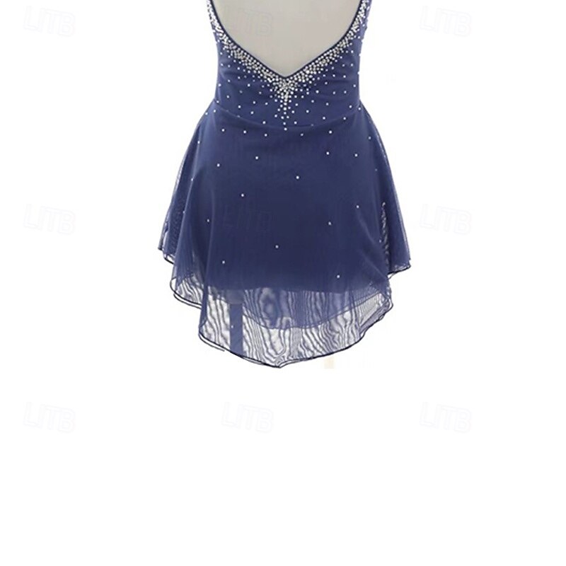 Kunstschaatsjurk Dames Voor meisjes Schaatsen Jurken Donker Marineblauw Lapwerk Open achterkant Netstof Spandex Rekbaar Opleiding Oefenen Professioneel Kunstschaatskleding Thermisch Warm Kristal 2025 - $162.99 –P5