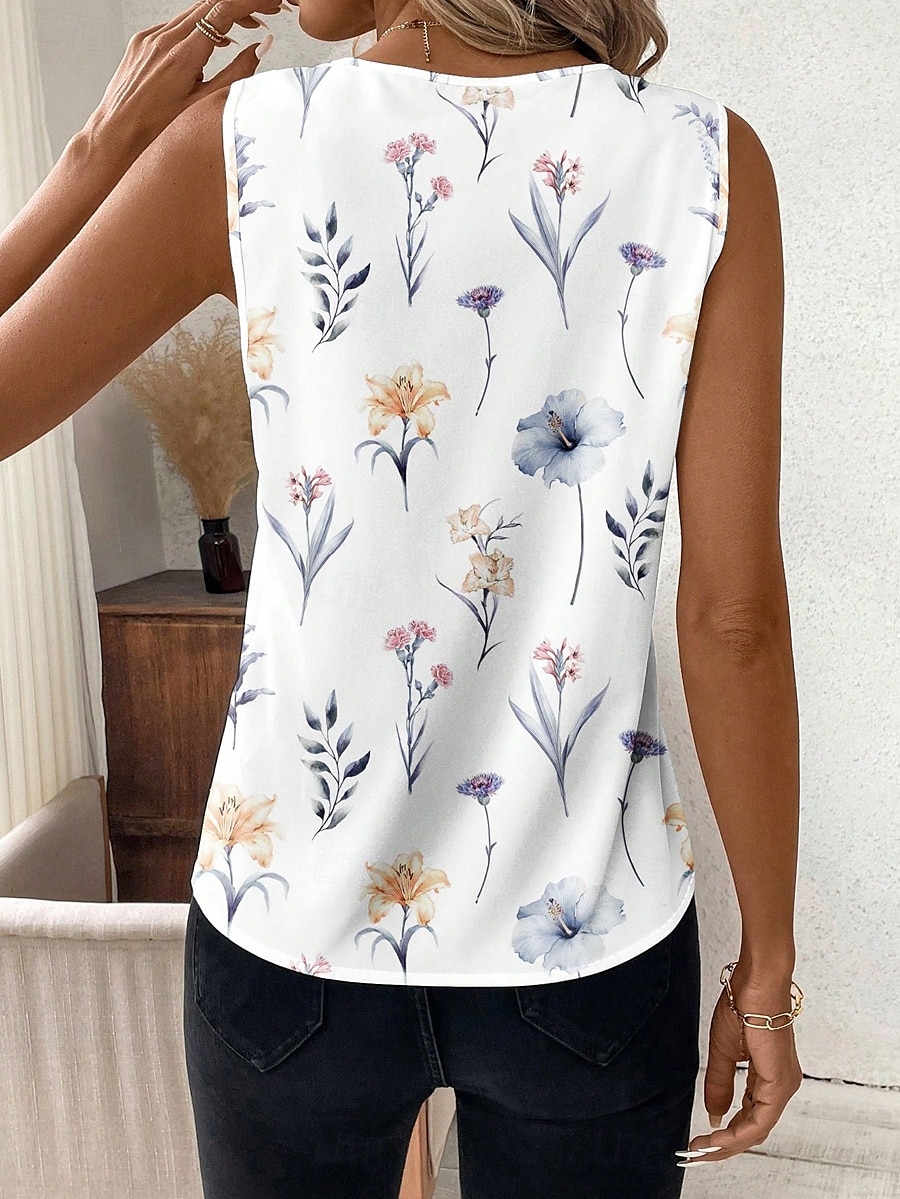 Femmes Débardeur caraco Fleuri Graphique Élégant Occasionnel Sans manches Col en V Hauts Réguliers Quotidien Imprimé Blanche Été de 2025 ? $19.99 –P2