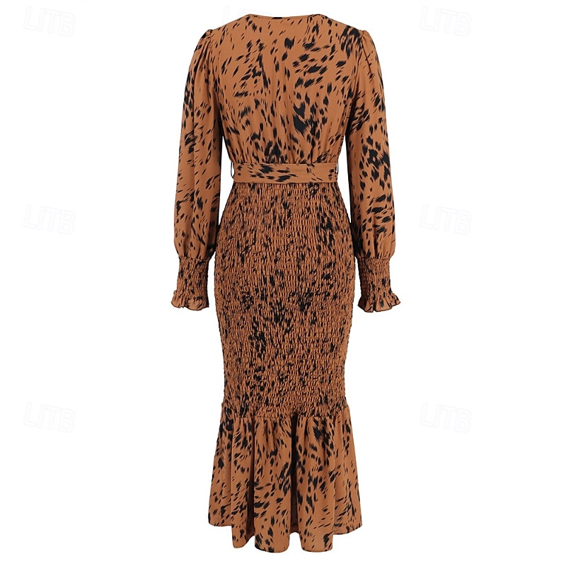 Damen Midikleid Cocktailkleid Etui-Kleid Mode Urlaub Ferien Teegesellschaft Normale Passform Leopard Langarm V Ausschnitt Schwarz Khaki Aprikose Sommer 2025 - $30.99 –P14