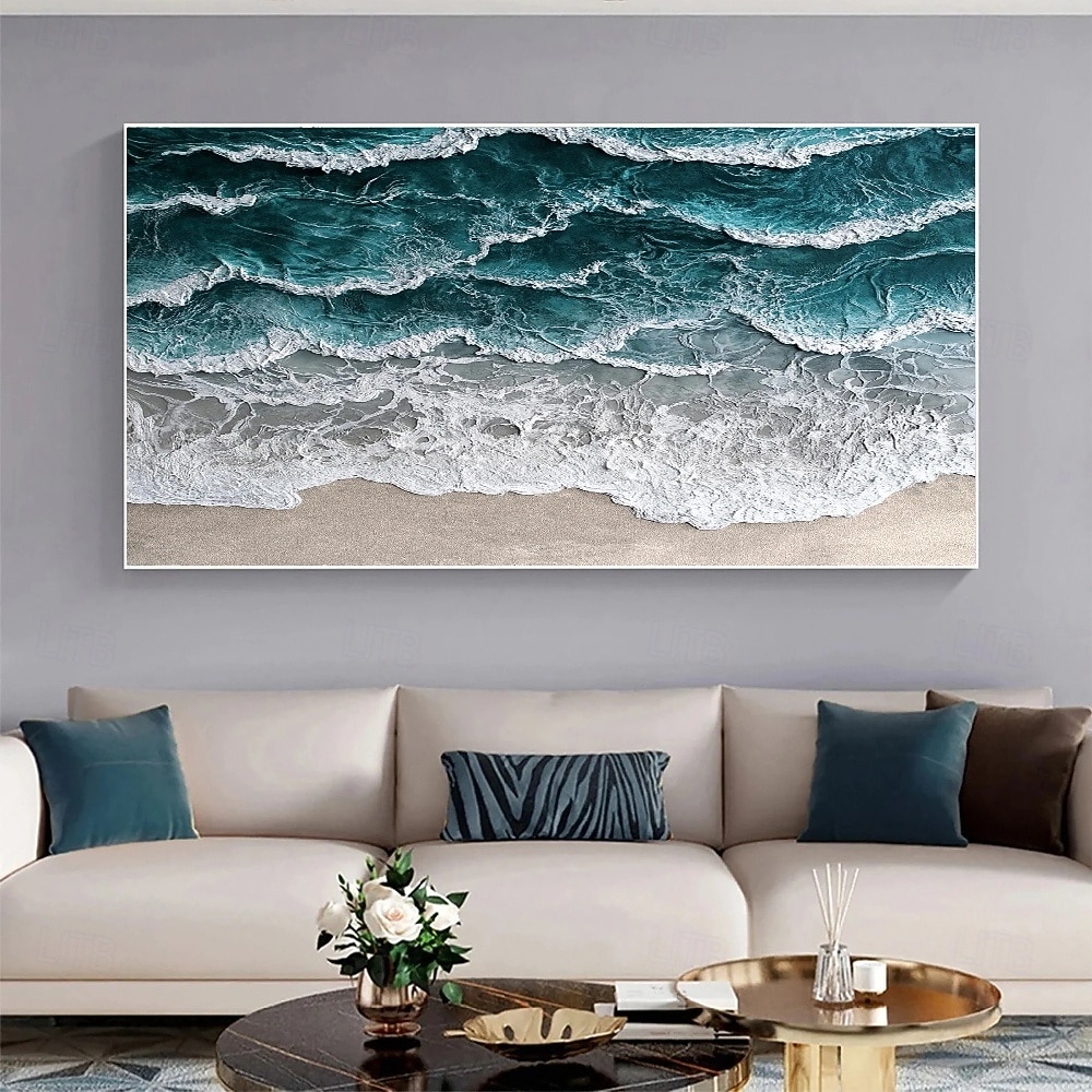handgemaltes 3D-Strukturgemälde auf Leinwand, handgefertigtes Ölgemälde, Ozeangemälde, Meereswellengemälde, Kunstwerk, Wandkunst, Gemälde, moderne Kunst für Schlafzimmer, Wanddekoration, Modekunst 2025 - $69.99 –P2