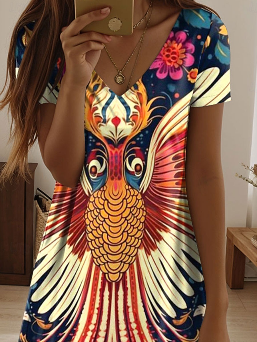 Damen Mini Kleid A Linie Kleid T-Shirt Kleid Tee Kleid Lässig Urlaub Täglich Reguläre Passform Floral Grafik Paisley Kurzarm V-Ausschnitt Marineblau Sommer Frühling 2025 - $23.99 –P3