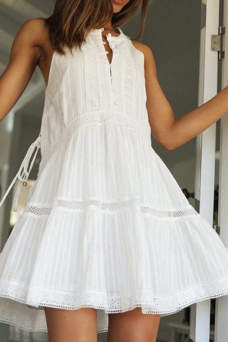 Women's Mini Dress White Dress Fashion Modern Birthday Graduation Date Regular Fit Plain Sleeveless Stand Collar White Summer 2025 - $31.99 –P1