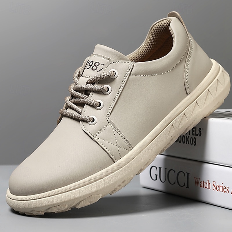 Baskets décontractées en cuir beige pour homme avec design à lacets - parfaites pour le confort au quotidien et les activités de loisirs de 2025 ? $34.99 –P1