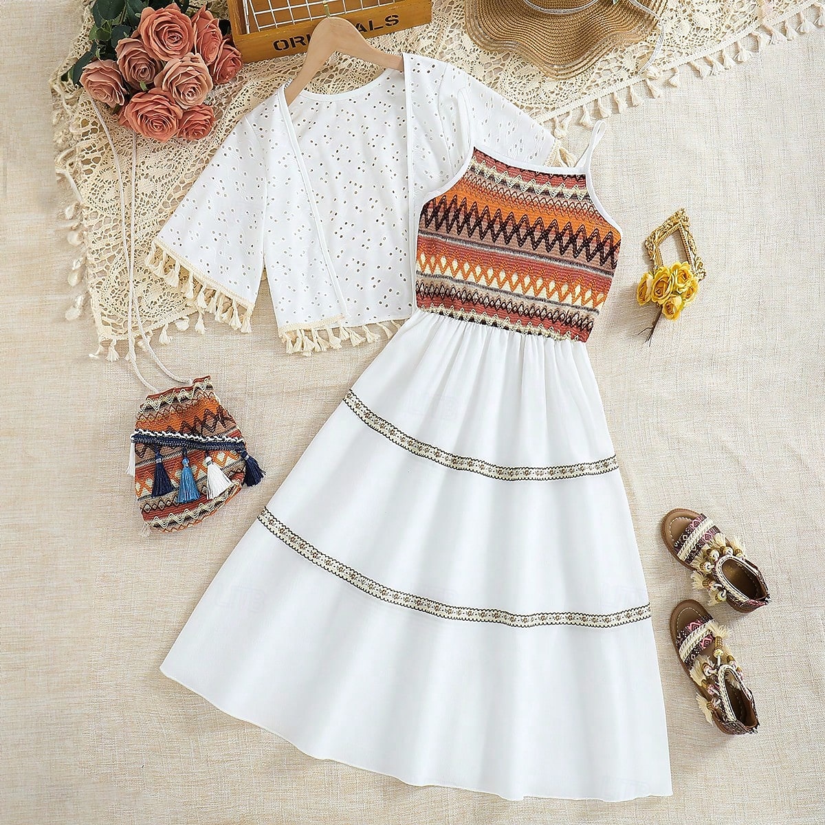 2 Pieces Kids Girls' Color Block Dress Suits Set Sleeveless Fashion School 7-13 Years Summer White 2026 - $31.99 –P3