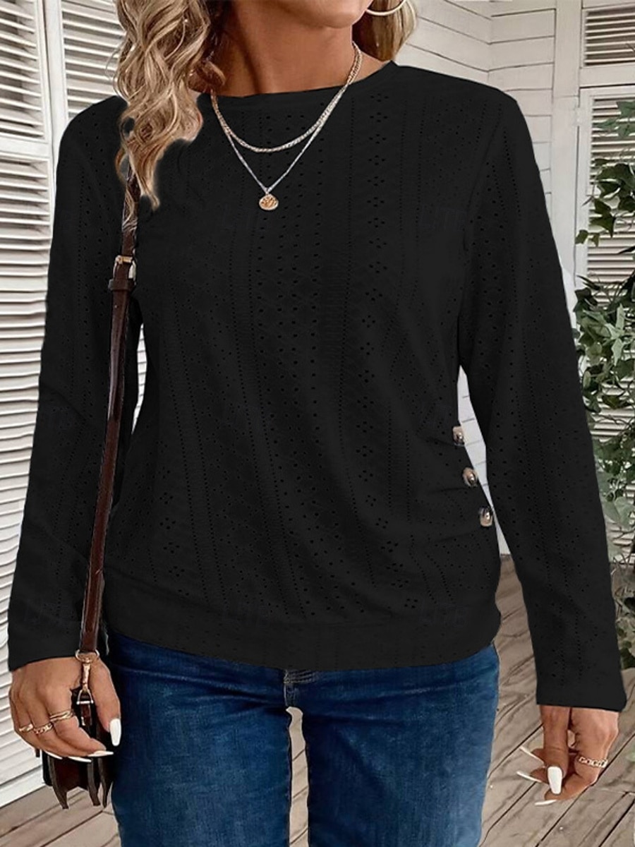 Pentru femei Tricou Simplu Modă Modern Manșon Lung Stil Nautic Topuri obișnuite Zilnic Capsă Negru Alb Albastru celest Vară 2025 - $24.99 –P7
