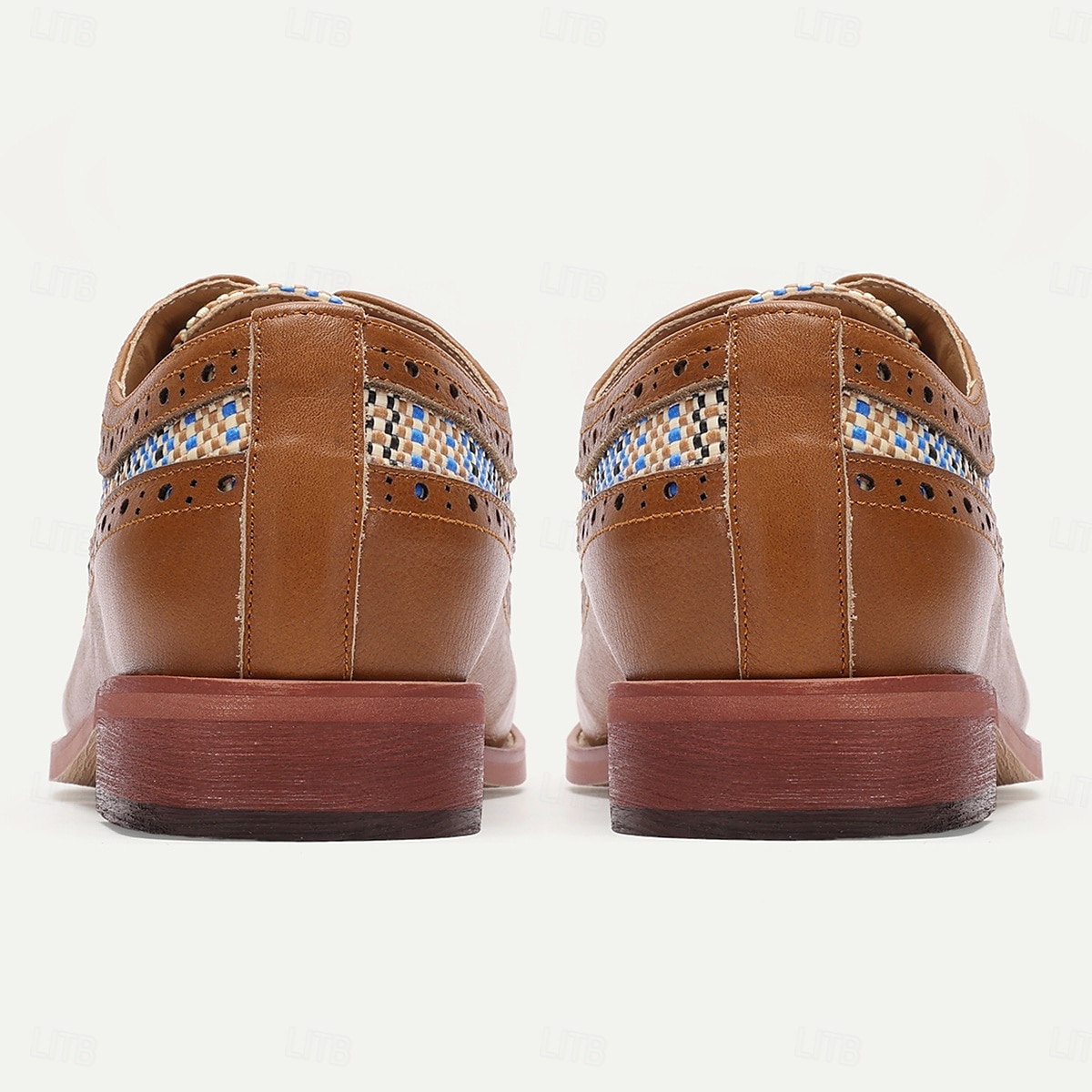 heren brogue oxfords van imitatieleer met blauwe nylon geweven inzetstukken - zakelijke vrijetijdskleding 2025 - $54.99 –P5