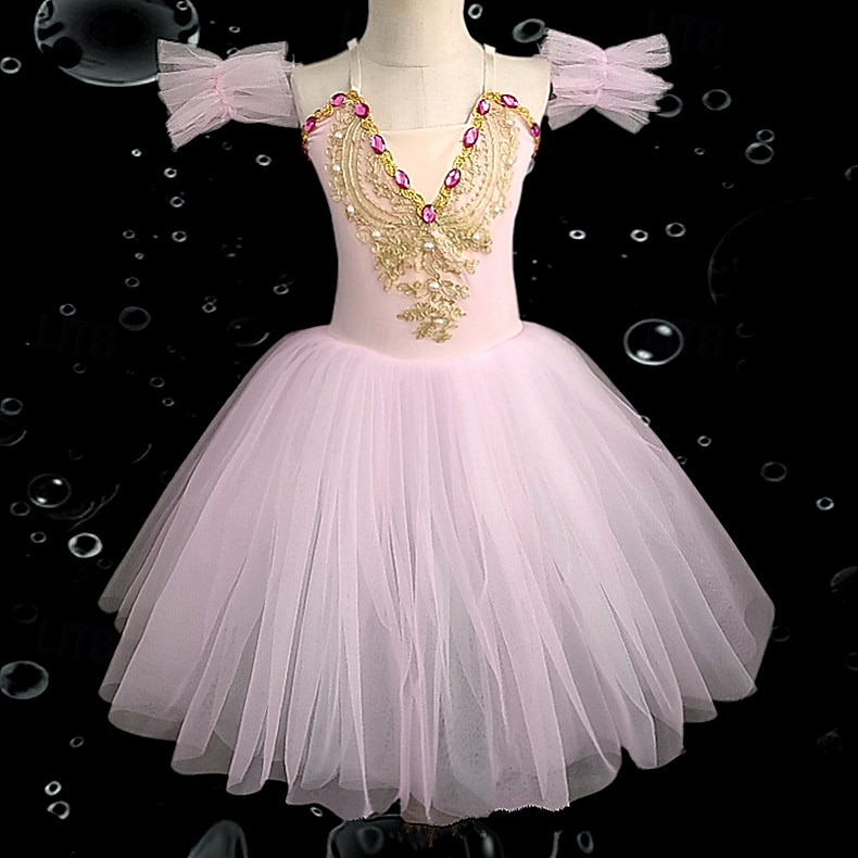 Tutu Kleid Kleid Strass Spitze Stickerei Mädchen Leistung Training Ärmellos Hoch Netzstoff Spandex 2025 - $38.99 –P3