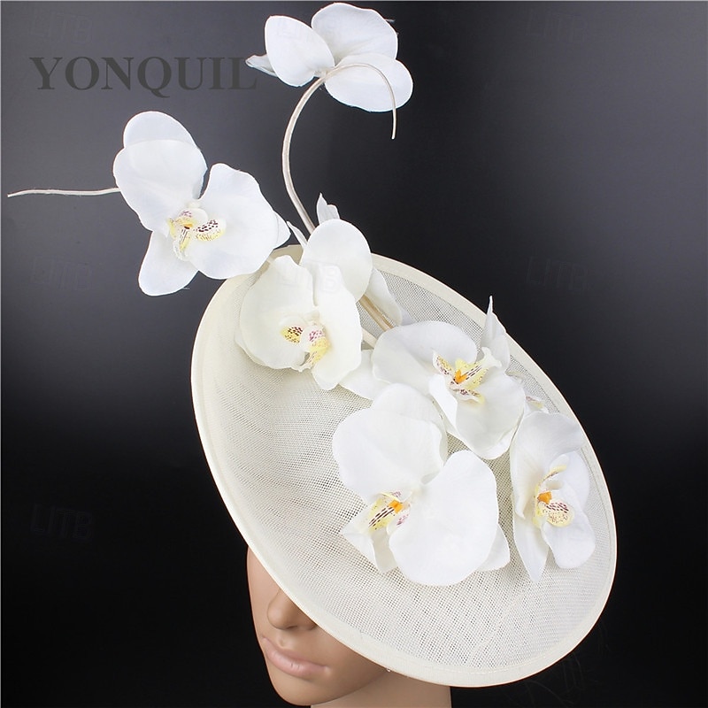 אביזר לשיער פשתן פו חתונה מסיבת ערב אלגנטית חתונה עם פרח כיסוי ראש כיסוי ראש 2025 - $41.99 –P10