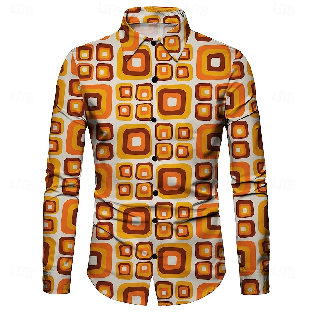 Retro / vintage 1970 Koszula Koszulka Aloha Hipisowskie Geometryczny Etnické Strój na bal maskowy Męskie Bal maskowy Impreza Dzienne zużycie Parada równości Dla dorosłych Koszula 2026 - $23.99 –P2